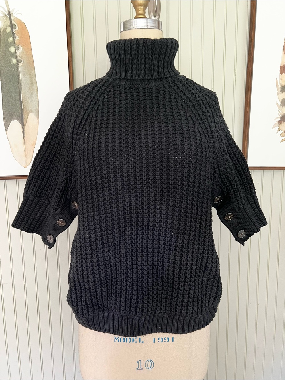 J. Crew Chunky Open Knit Oversized Turtleneck with Short Sleeve & Buttons